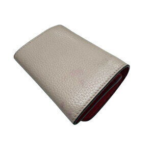 Christian Louboutin Silver Tri Leather Beige Wallet Compact Red fold